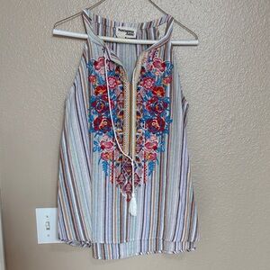 Savanna Jane Striped Floral Embroidered Blouse